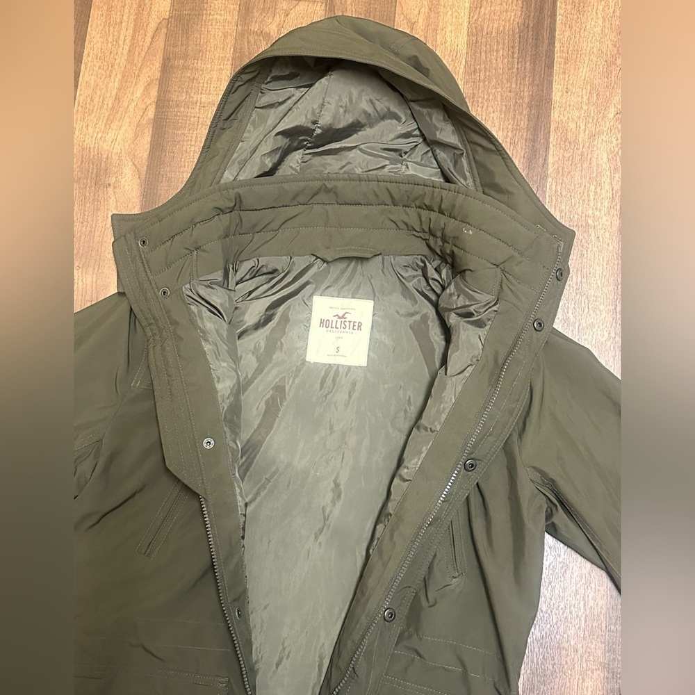 Hollister Green Military Field Jacket Hooded Casual - Picture 9 of 14